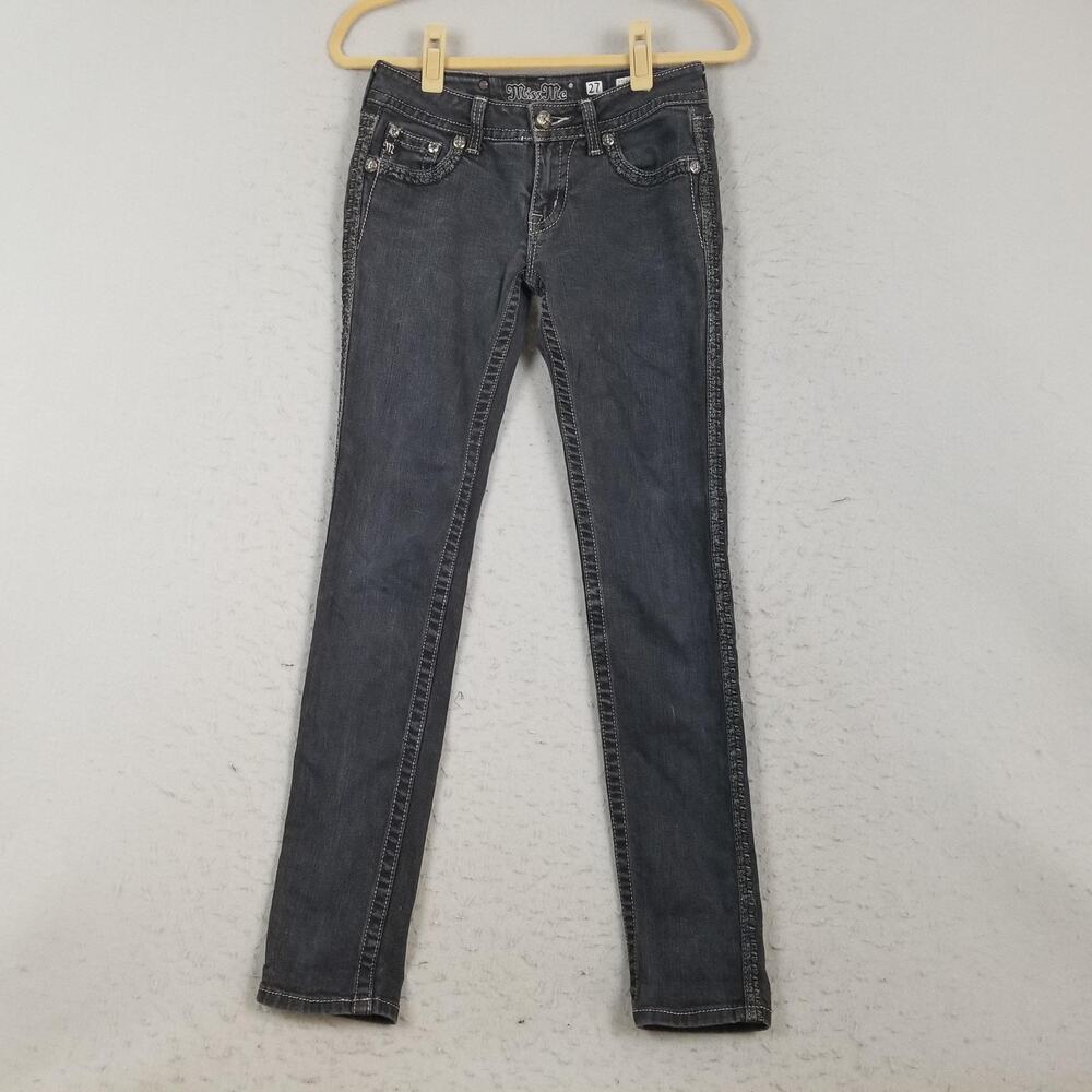 Miss Me Jeans Womens 27 Skinny Black Embellished Pockets‎ Stretch JS566052